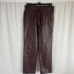 Calvin Klein  Faux Leather Pants Burgundy Drawstring Pants - Size: XXS